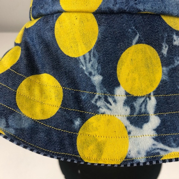 Lemon Drop Polka Dot Tie Dye Reversible Denim Hat - Picture 3 of 10
